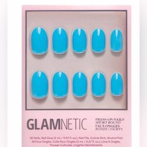 Glamnetic Press On Nails - Azure Blue | Opaque Bright Blue Short Round